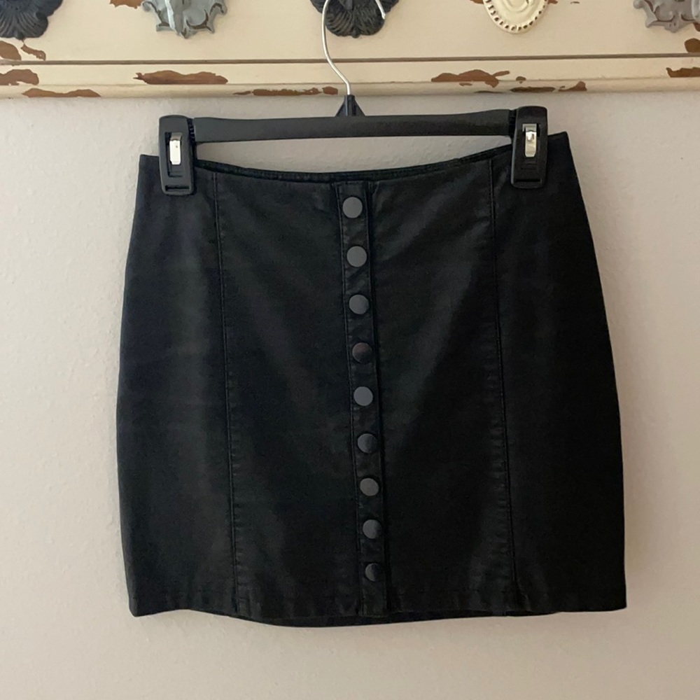 Free People Black Leather Skirt